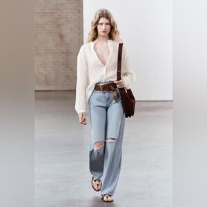 ZARA ZW COLLECTION HIGH WAIST WIDE LEG RIPPED JEANS / Ref. 9863/053